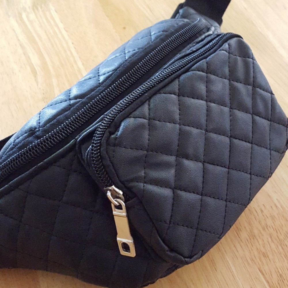 Black quilted fanny pack